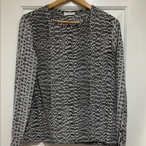 Equipment Black and White Fitted Long Sleeve Blouse